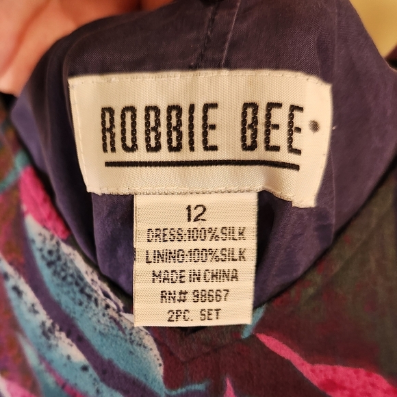 Robbie Bee Vintage Silk Shift Dress Botanical Pattern Sz 12 Vacation Resort - Picture 7 of 9